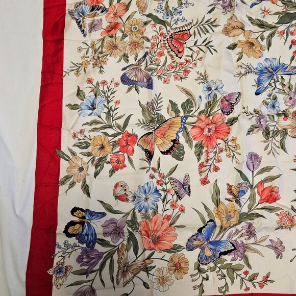 Echo Limited Edition Silk Scarf - Red Border, Butterflies & Flowers - 34" - Picture 3 of 5